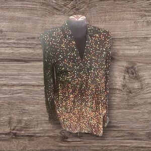 Maeve Multicolored Rayon Long Sleeve Collar Button Up Blouse Top Size 8